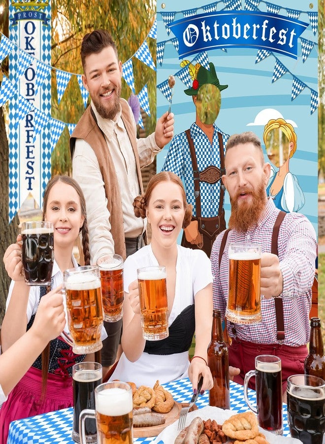 ZYP Oktoberfest Decorations Kit Include 1 Photo Backdrop Porch,3 Bavarian Tablecloth,2 Door Banner,65.6 ft White and Blue Check Flag,German Theme Beer Festival Party Decor Accessories - Image 2