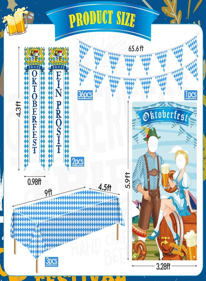 ZYP Oktoberfest Decorations Kit Include 1 Photo Backdrop Porch,3 Bavarian Tablecloth,2 Door Banner,65.6 ft White and Blue Check Flag,German Theme Beer Festival Party Decor Accessories - Image 3