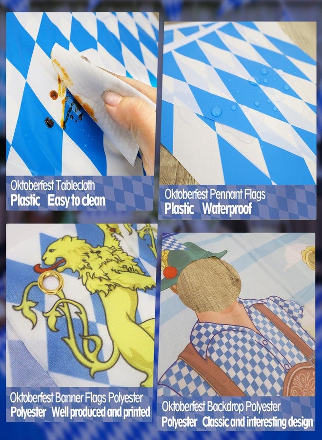 ZYP Oktoberfest Decorations Kit Include 1 Photo Backdrop Porch,3 Bavarian Tablecloth,2 Door Banner,65.6 ft White and Blue Check Flag,German Theme Beer Festival Party Decor Accessories - Image 5