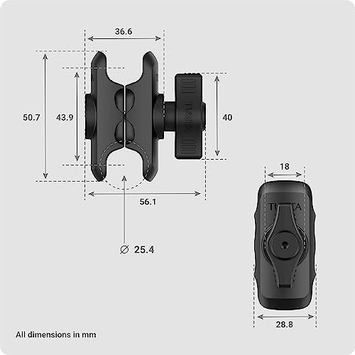 TUSITA Double Socket Arm 1" - B Size Short, GPS Compatible, Vehicle Mount, Black, Aluminum, Adjustable, Rotatable - Image 3