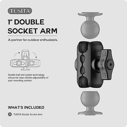 TUSITA Double Socket Arm 1" - B Size Short, GPS Compatible, Vehicle Mount, Black, Aluminum, Adjustable, Rotatable - Image 2