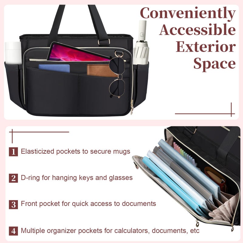 Wigojoy Teacher Bag, Large Women Work Bags with Foldable Document Pocket, 15.6-inch Laptop Compartment, Adjustable Handles, Support Panel and Insulated Pocket. Fit for Nurse Bag, Work Briefcase or Travel Bags - Image 3