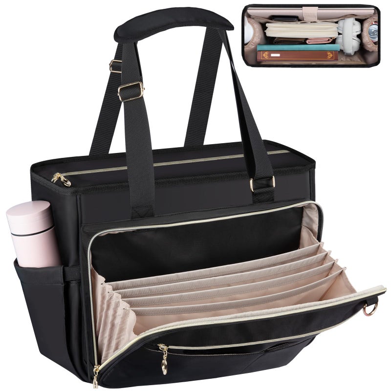 Wigojoy Teacher Bag, Large Women Work Bags with Foldable Document Pocket, 15.6-inch Laptop Compartment, Adjustable Handles, Support Panel and Insulated Pocket. Fit for Nurse Bag, Work Briefcase or Travel Bags - Image 1