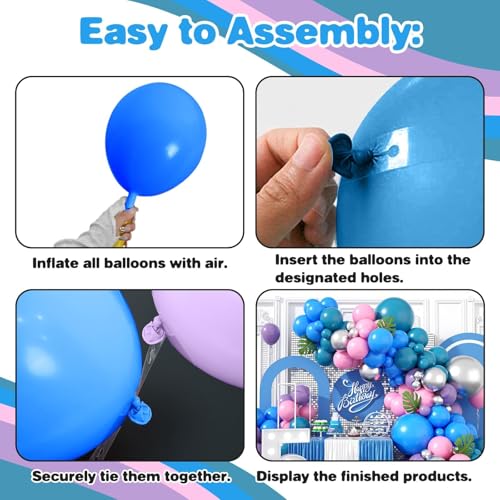 Sowide Blue Purple Balloon Arch Garland Kit, Purple Pink Blue Metallic Silver Balloons for Kids Birthday Hawaii Tropical Party Supplies Video Gaming Baby Shower Party Decorations - Image 3
