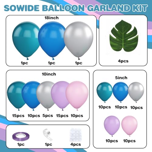 Sowide Blue Purple Balloon Arch Garland Kit, Purple Pink Blue Metallic Silver Balloons for Kids Birthday Hawaii Tropical Party Supplies Video Gaming Baby Shower Party Decorations - Image 2