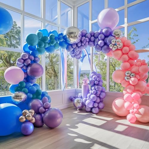 Sowide Blue Purple Balloon Arch Garland Kit, Purple Pink Blue Metallic Silver Balloons for Kids Birthday Hawaii Tropical Party Supplies Video Gaming Baby Shower Party Decorations - Image 5