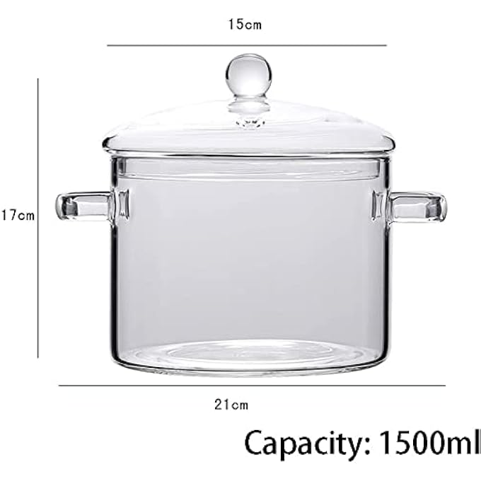 Q+A Glass SaucepanClear Glass Cooking Pot With Cover1500Ml Thick Glass Pot HeatResistant Thick Glass Stovetop With HandleSafe For Pasta Noodle Soup Milk Tea A - Image 3