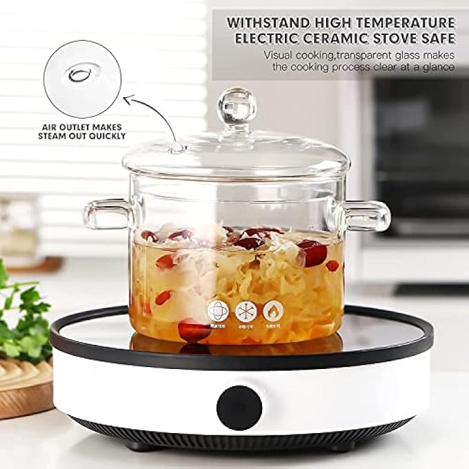 Q+A Glass SaucepanClear Glass Cooking Pot With Cover1500Ml Thick Glass Pot HeatResistant Thick Glass Stovetop With HandleSafe For Pasta Noodle Soup Milk Tea A - Image 5