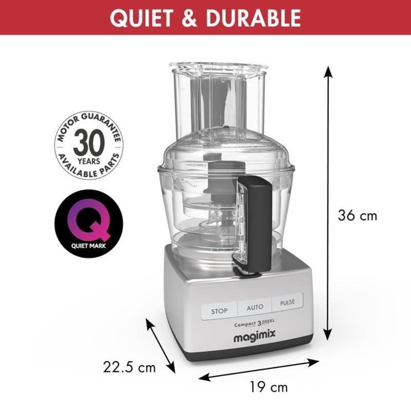 محضر طعام صغير الحجم CS3200 للاستخدام في المطبخ، هيكل من الفولاذ المقاوم للصدأ، لمسة نهائية من الكروم، تصميم صغير الحجم للغاية مع وظائف 3 في 1 - Image 3