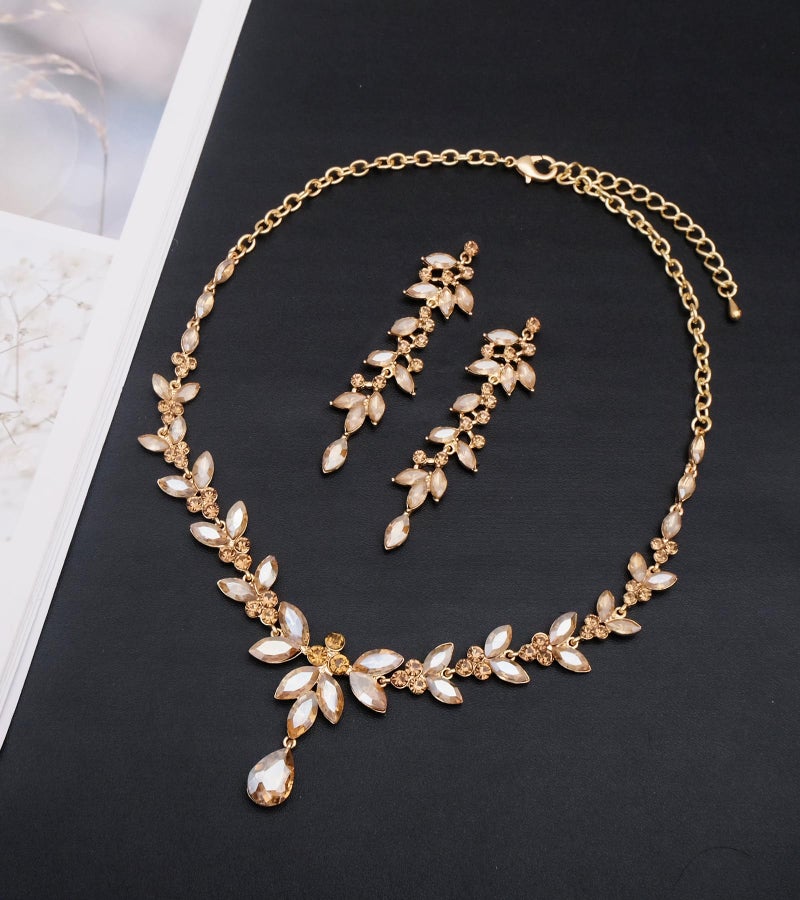 CSY 4 Pcs Elegant Bridal Jewelry Sets Austrian Marquise Crystal Wedding Necklace Dangle Earrings Tennis Bracelet Ring Set for Bride Women Costume Accessories (champagne gold) - Image 4