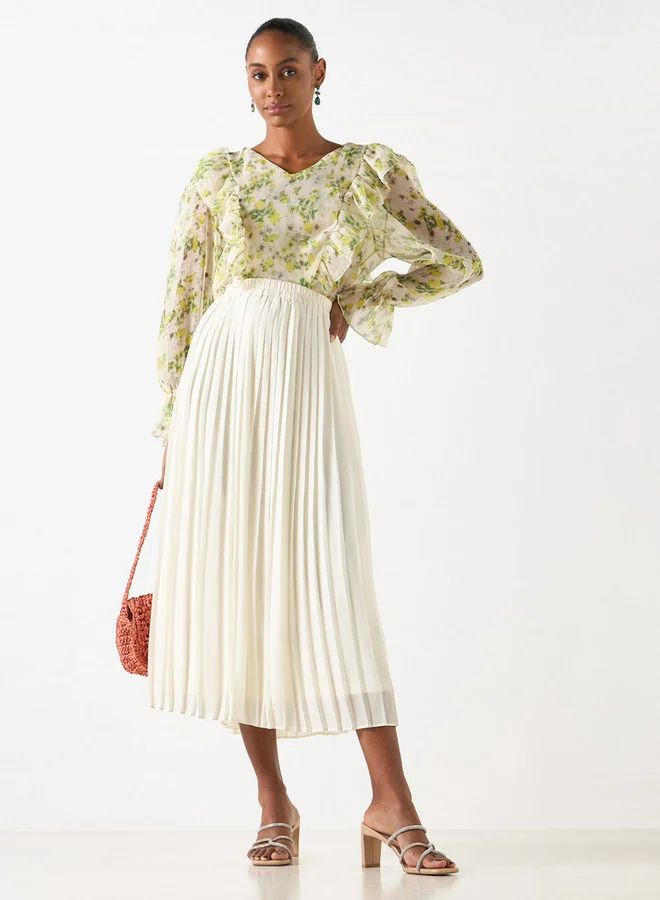 2Xtremz 2Xtremz All-Over Floral Print Top with V-neck and Ruffle Detail