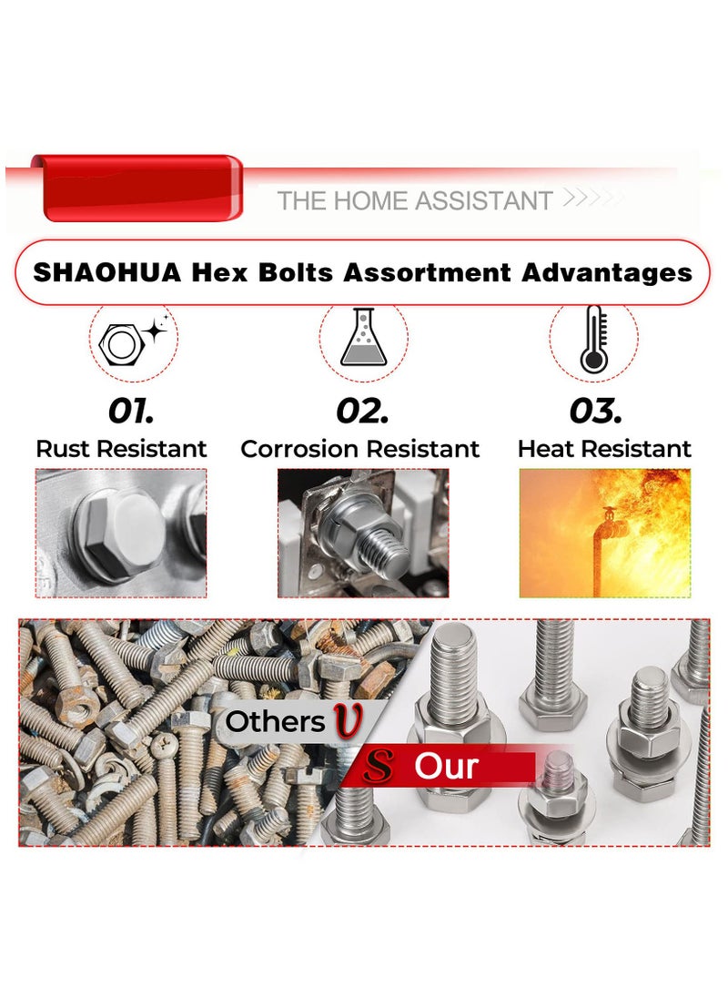 SYOSI M3 M4 M5 M6 M8 M10 Screws Bolts Nuts Lock and Flat Gasket Washers Assortment Kit Stainless Steel Flat Hex Head Screws Bolts Nuts Precise Metric Screws and Nuts Set included Tool Box 244 PCS  - Image 3