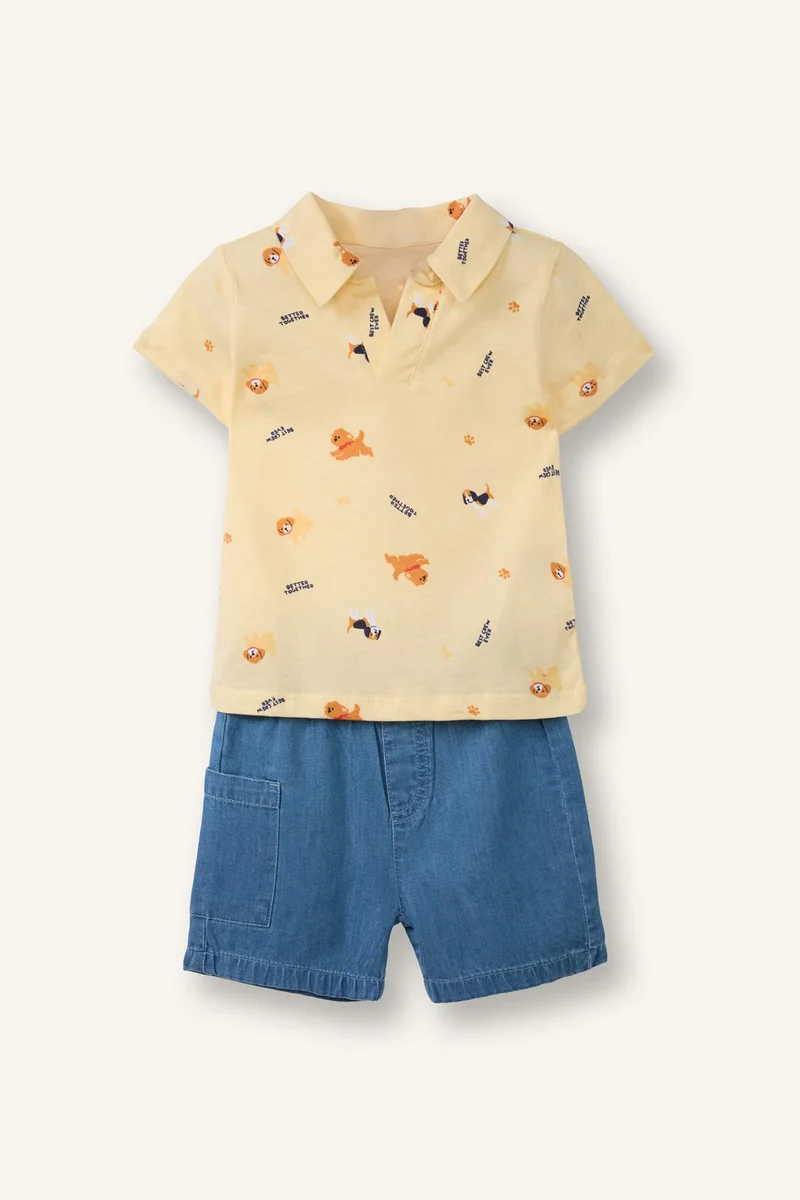 ديفاكتو Baby Boy 2 piece Regular Fit Animal Print T-shirt and Shorts Set