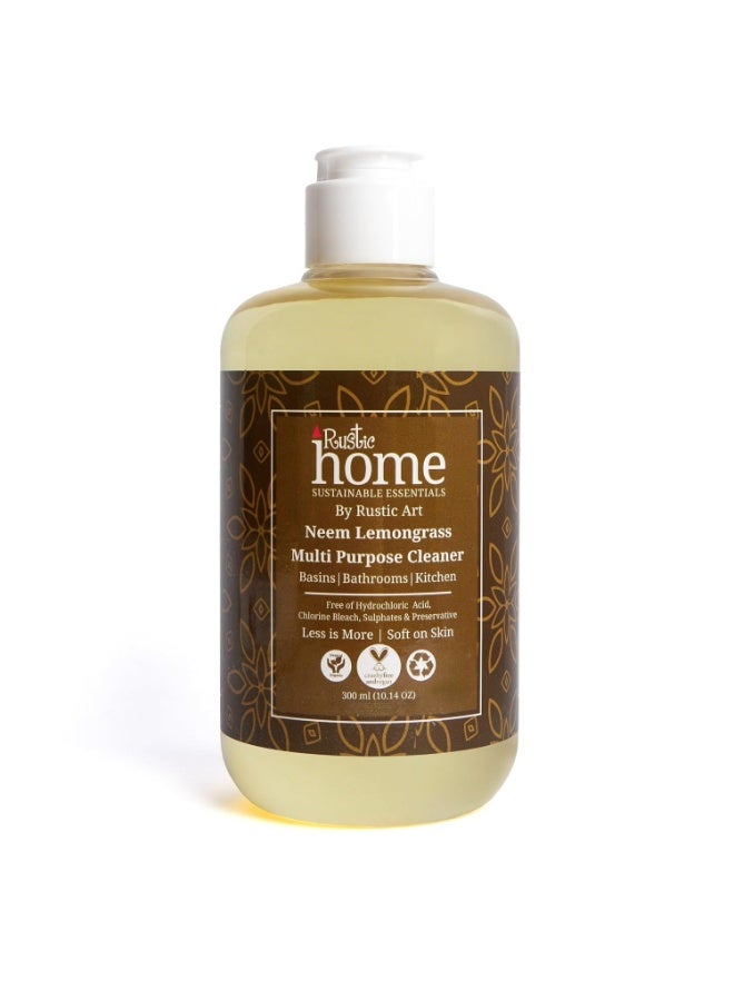 Rustic Art Home Neem Lemongrass Multipurpose Cleaner | All Purpose Cleaner Power | Hard Stain & Grease Remover | Kitchen, Bathroom, Floor Safe | 300 ml - Image 1
