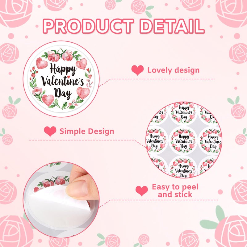 Yewfold Happy Valentines Day Stickers,2 Inch Round 60Pcs Valentines Day Stickers for Gift Wrapping, Envelopes, Cards, DIY Crafts (Rose) - Image 3