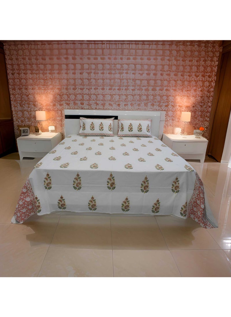 MARHABA CURTAIN 100% Cotton Jaipuri Handblock Print Double Bed Sheet with 2 Pillow Covers Premium Quality, Soft, Breathable (PARKHEL 04)  - Image 2