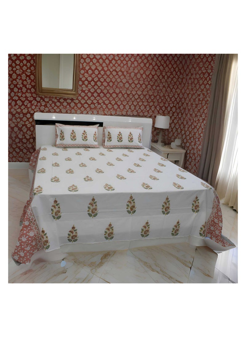 MARHABA CURTAIN 100% Cotton Jaipuri Handblock Print Double Bed Sheet with 2 Pillow Covers Premium Quality, Soft, Breathable (PARKHEL 04)  - Image 3