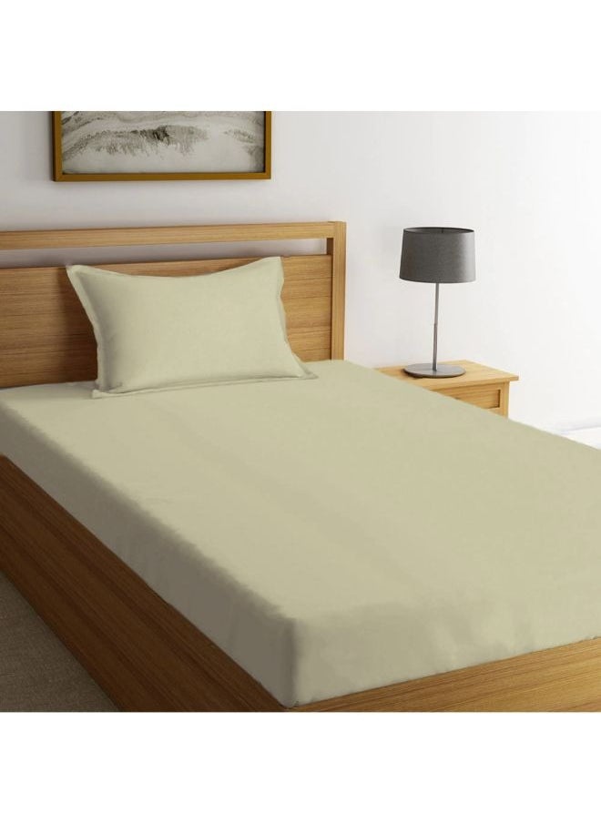 BYFT Orchard Exclusive (Cream) Single Size Fitted Sheet and Pillow covers (Set of 2 Pcs) Cotton percale Weave, Soft and Luxurious, High Quality Bed linen -180 TC  - Image 1