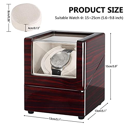 CHIYODA Single Watch Winder for Automatic Watches Solid Wooden Box with Mabuchi Motors, Battery Powered or AC Adapter - Image 3