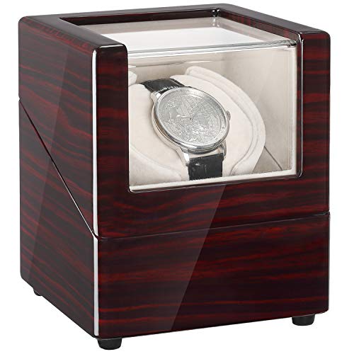 CHIYODA Single Watch Winder for Automatic Watches Solid Wooden Box with Mabuchi Motors, Battery Powered or AC Adapter - Image 1