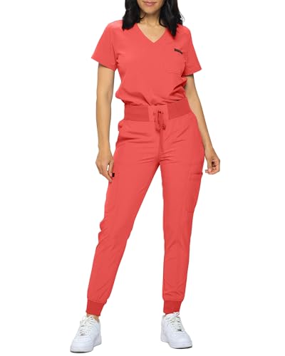 MONARCH UNIFORMS زي مونياركس النسائي الضيق المرن مجموعة سكرابز جوجر النسائية سكرابز جوجر الضيقة مع قمة قابلة للت tuck-in للنساء (كورال-XL) - Image 2