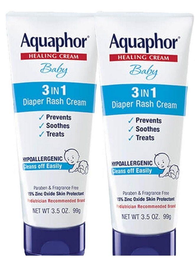 Aquaphor Aquaphor Baby Diaper Rash Cream, 3-in-1 Diaper Rash Relief, 3.5 Oz Tube, Pack of 2  - Image 1