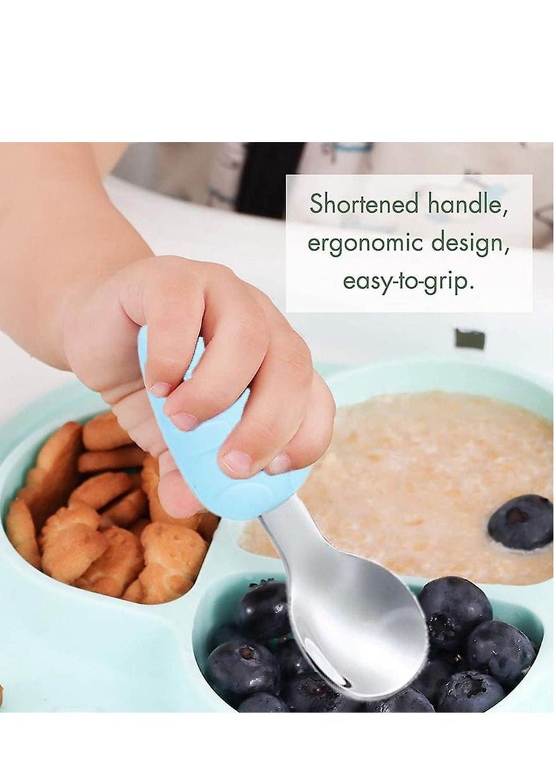 Brain Giggles BrainGiggles Cutlery Set with Case Stainless Steel Feeding Spoons for Babies with Silicone Handles Kids Cutlery Set with Case -Blue  - Image 4