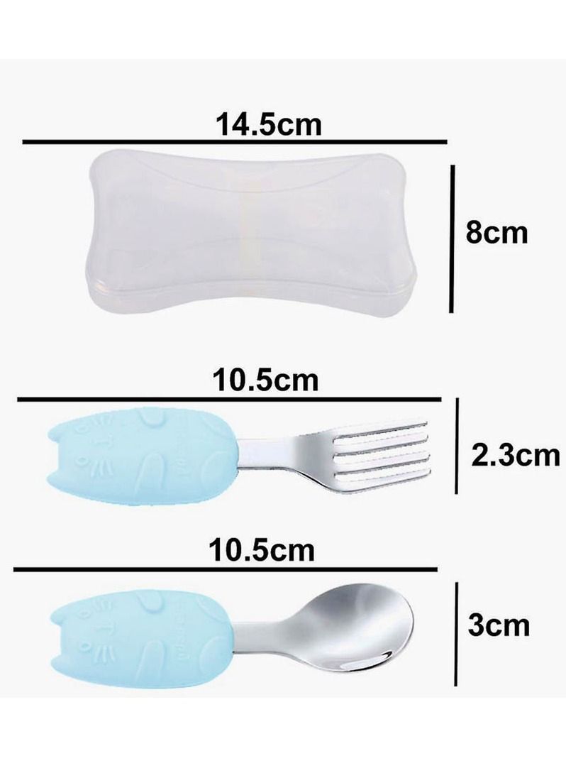 Brain Giggles BrainGiggles Cutlery Set with Case Stainless Steel Feeding Spoons for Babies with Silicone Handles Kids Cutlery Set with Case -Blue  - Image 2