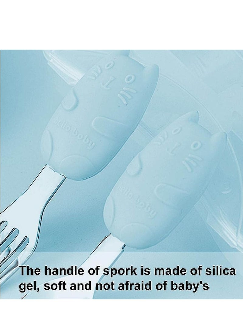 Brain Giggles BrainGiggles Cutlery Set with Case Stainless Steel Feeding Spoons for Babies with Silicone Handles Kids Cutlery Set with Case -Blue  - Image 3