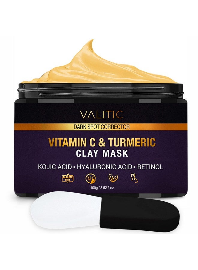 VALITIC Vitamin C & Turmeric Clay Mask Dark Spot Corrector With Kojic Acid Hyaluronic Acid & Retinol Skin Care Routine For Minimizing Pores & Blackheads With Applicator Brush 100G - Image 1