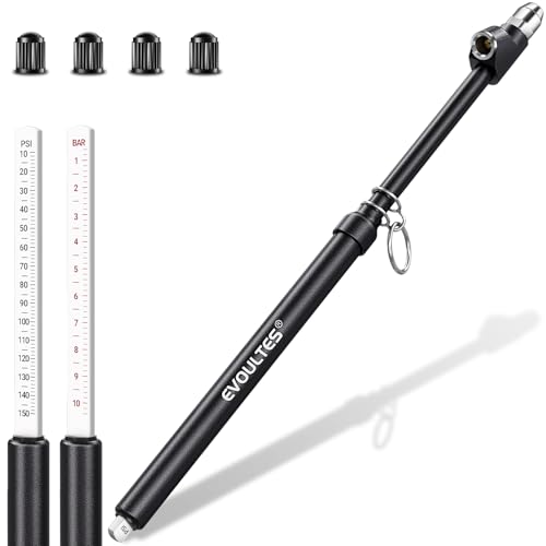 EVOULTES Heavy Duty Tire Pressure Gauge, Straight-On Dual Head Air Pressure Gauge Range 10-150 PSI, Air Gauge & 4 Valve Caps, Semi Truck Tire Gauge for Truck, RV, Car - Image 1