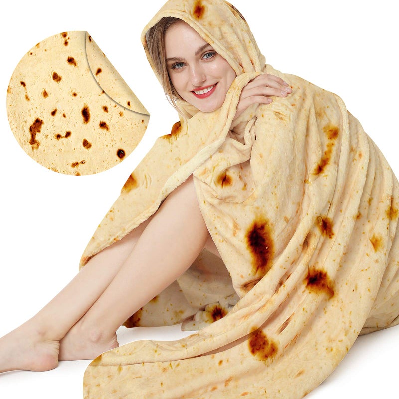 Burrito Tortilla Throw Blanket 20 Double Sided Burritos Taco Tortilla Wrap Blankets for Adults Kids Giant Funny Realistic Food Blankets Soft Flannel Round Throw Blanket