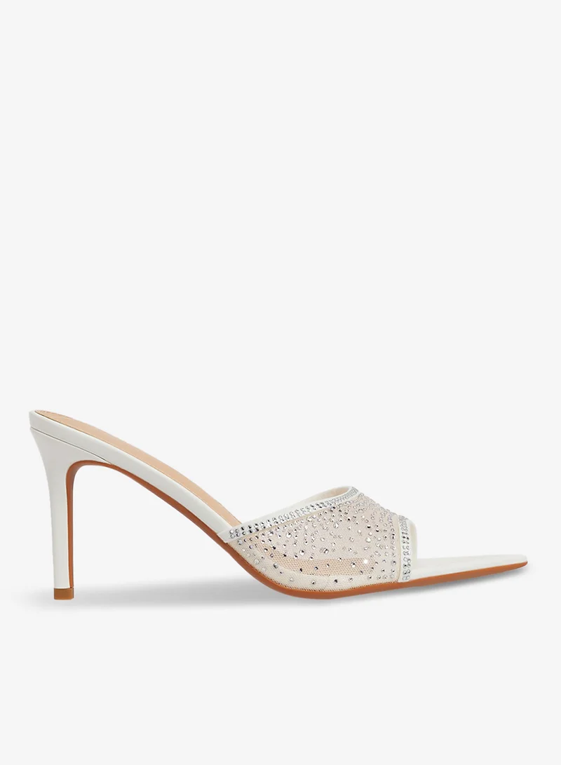 Mesh Rhinestone Detail Embellished High Heel Sandals