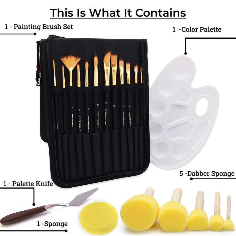 DaKos Painting Tools, Yellow Sponge, Yellow Sponge Dabber, Water Brush, Painting Kit, Painting Brush Kit, Paint Brush Set, 21 pcs. of Painting Tools for Art & Craft (Combo of - Sponges and Painting Kit) - Image 2