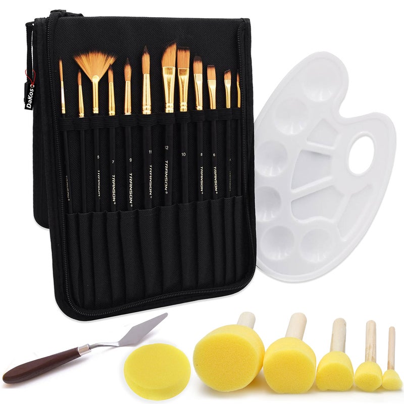 DaKos Painting Tools, Yellow Sponge, Yellow Sponge Dabber, Water Brush, Painting Kit, Painting Brush Kit, Paint Brush Set, 21 pcs. of Painting Tools for Art & Craft (Combo of - Sponges and Painting Kit) - Image 1
