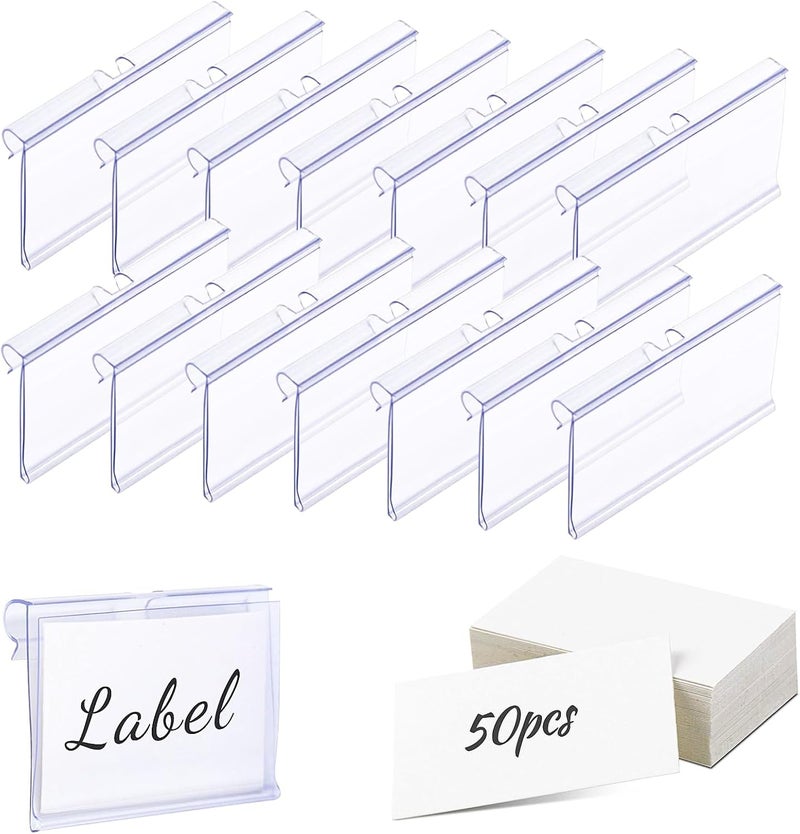 Meetory 50 Pcs Plastic Wire Shelf Label Holders, 3" x 1.65" Clear Price Tag Holder with Double Snap Lock Closure - Reusable Plastic Basket Label Holders for Market, Retail Shop, Pantry, Label Papers - Image 1