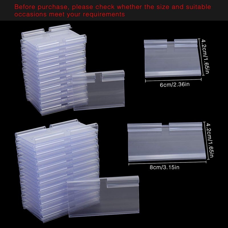 Meetory 50 Pcs Plastic Wire Shelf Label Holders, 3" x 1.65" Clear Price Tag Holder with Double Snap Lock Closure - Reusable Plastic Basket Label Holders for Market, Retail Shop, Pantry, Label Papers - Image 2