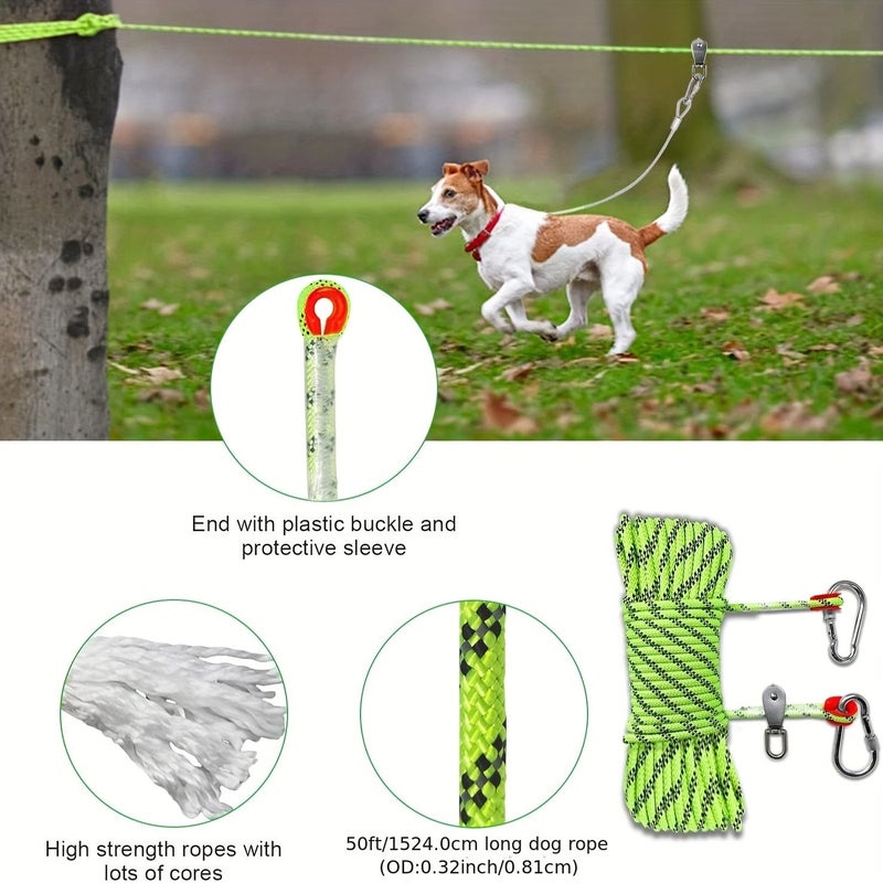 Black Dog Trolley System With 50ft Reflective Rope And 12ft Runner Cable For Rotating Pet Exercise - Image 4