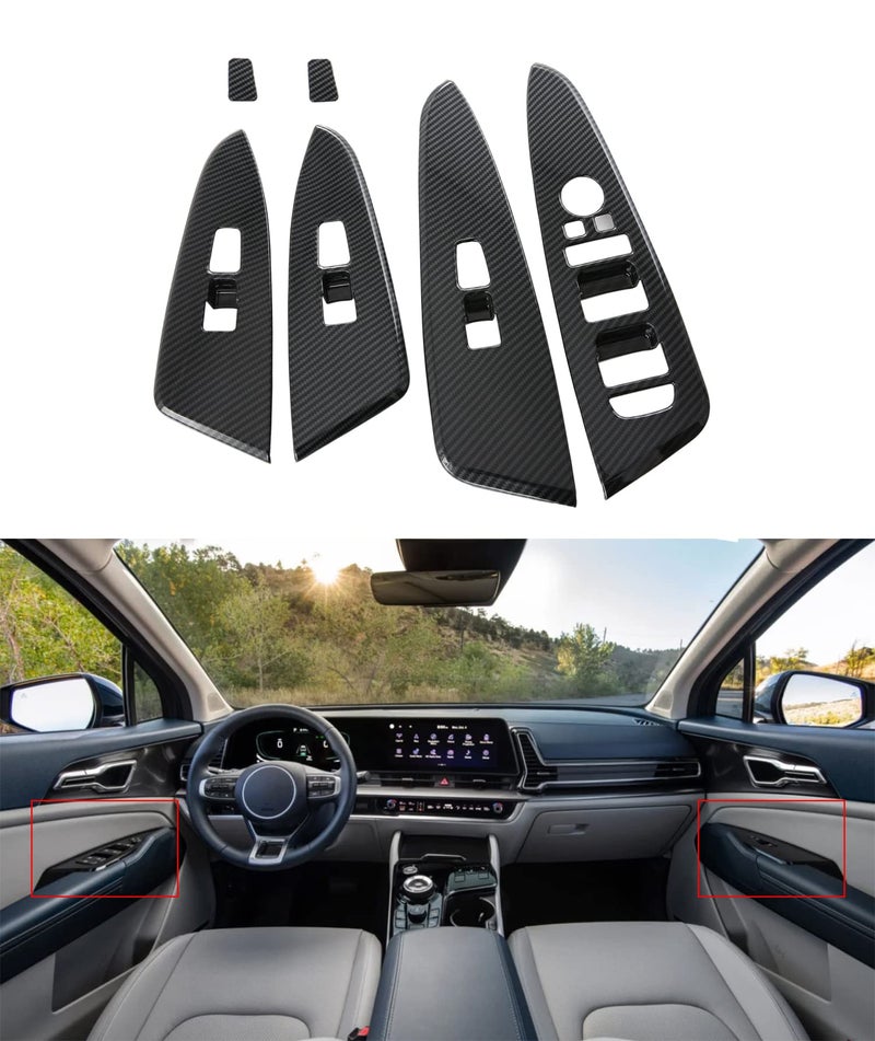 Kadore for 20232025 Kia Sportage Hybrid Carbon Fiber Style Interior Side Windows Lift Door Panel Frame Cover Trim LHD 6pc