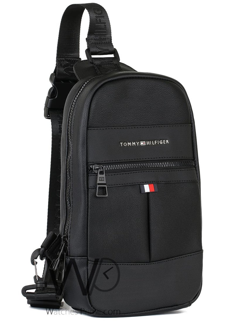 Tommy Hilfiger Plus Black Leather Tommy Hilfiger Crossbody Sling Bag For Men  - Image 1