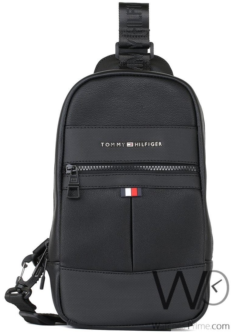 Tommy Hilfiger Plus Black Leather Tommy Hilfiger Crossbody Sling Bag For Men  - Image 2