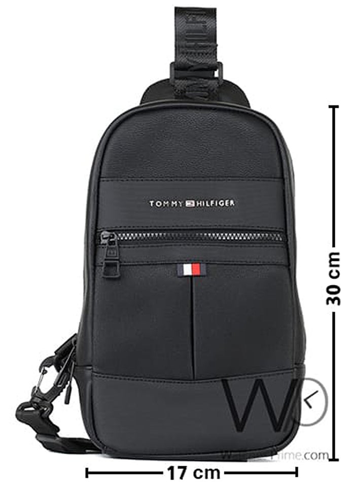 Tommy Hilfiger Plus Black Leather Tommy Hilfiger Crossbody Sling Bag For Men  - Image 3