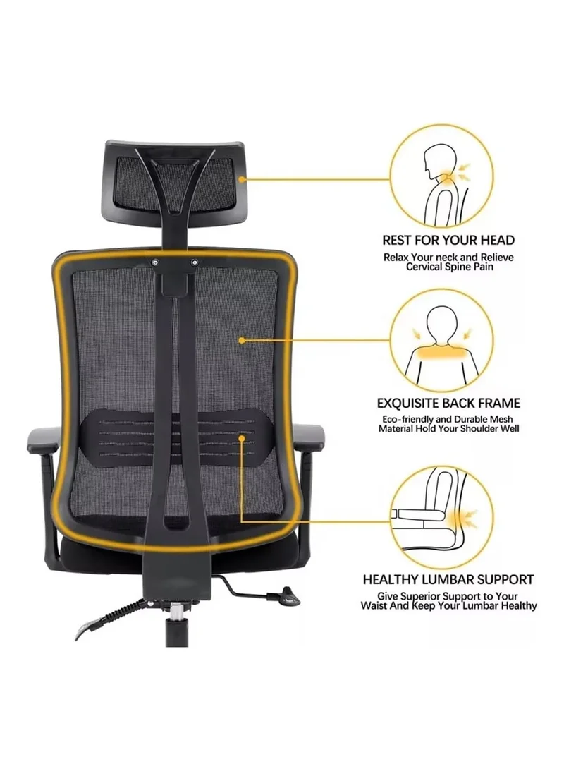 Cuisine Art Cuisine Art Office Chair, Comfort Ergonomic Height Adjustable Desk Chair with Lumbar Support Backrest & Headrest and Armrest 80X70X125Cm Black