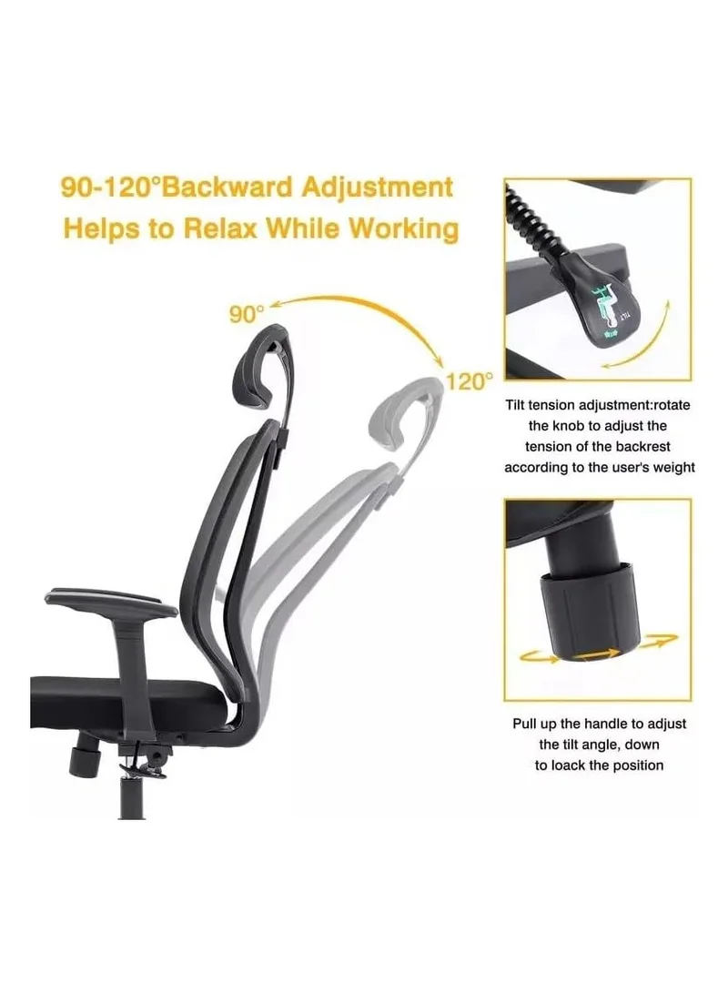 Cuisine Art Cuisine Art Office Chair, Comfort Ergonomic Height Adjustable Desk Chair with Lumbar Support Backrest & Headrest and Armrest 80X70X125Cm Black