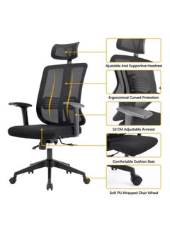 Cuisine Art Office Chair, Comfort Ergonomic Height Adjustable Desk Chair with Lumbar Support Backrest & Headrest and Armrest 80X70X125Cm Black - pzsku/Z94DFF9BBCF93EDF6C8D6Z/45/_/1725345374/eae4c02d-5558-4647-9f34-924e9b3b1c86