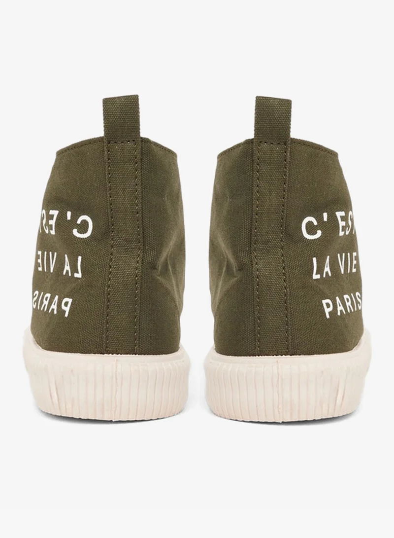 Styli Men Green Canvas High-Top Sneakers