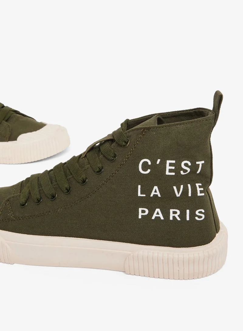 Styli Men Green Canvas High-Top Sneakers