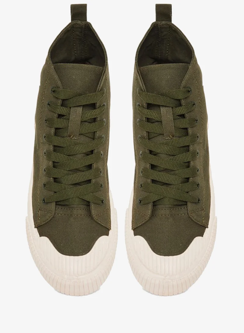 Styli Men Green Canvas High-Top Sneakers