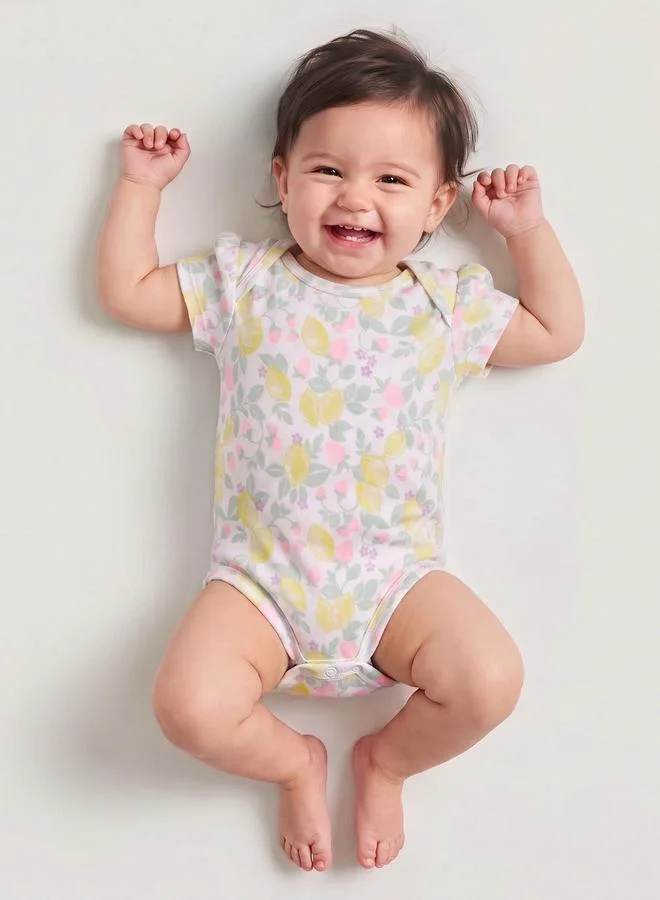 Styli Baby Girl Multi-Color All Over Print Short Sleeves Romper