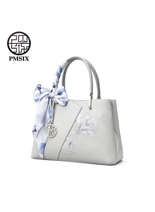 Pmsix Mother's Day Gift For Mom, Women's Handbag, Middle-aged Elegant Cowhide, Large Capacity, Practical, Crossbody, Handheld, Chinese-style Embroidered Bag - Image 1
